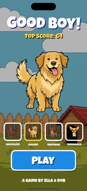 Good Boy! title screen with a golden retriever
